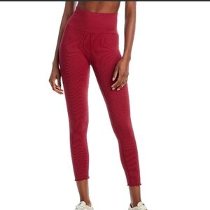 Spiritual Gangster Love Sculpt Rib Ruffle Cuff Leggings In Ruby NWOT